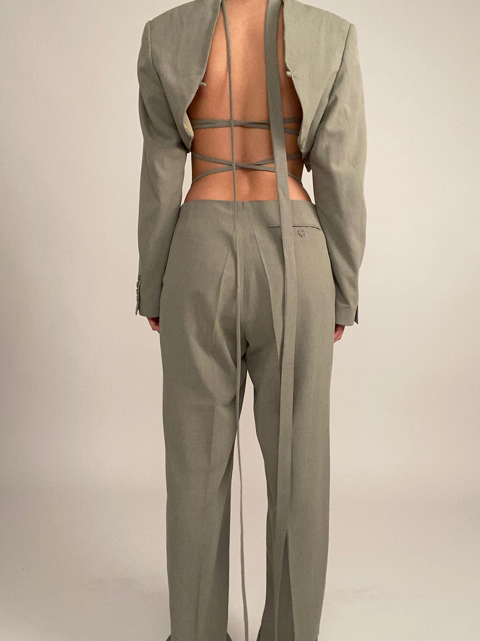 Thumbnail: Gray-Green Blazer Top and Pants Set          Size/S
