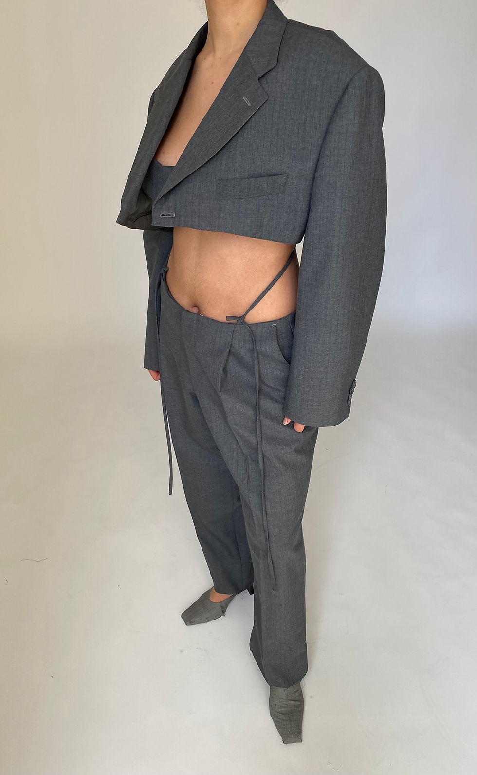 Thumbnail: Grey striped blazer And Bra with pants       Size S-M / Bra Cup C