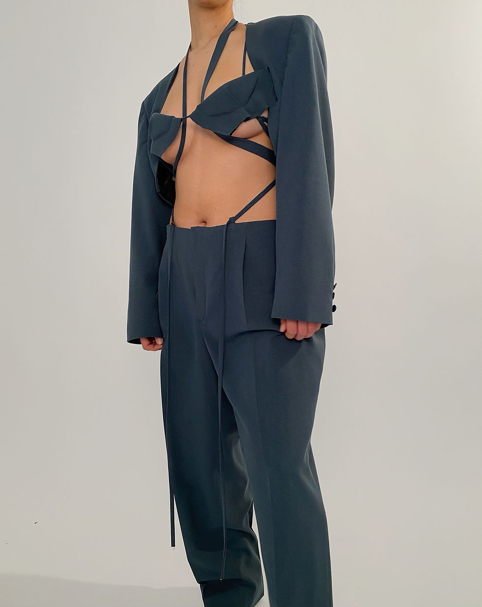 Thumbnail: Blue Blazer Top and Pants Set          Size  S-M   Bra Cup C