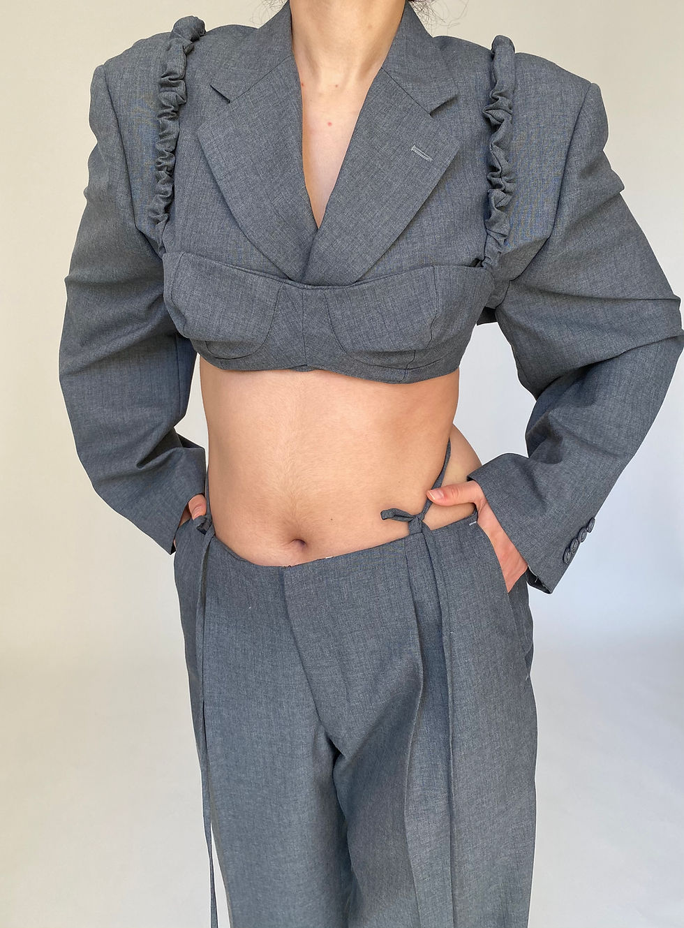 Thumbnail: Grey striped blazer And Bra with pants       Size S-M / Bra Cup C