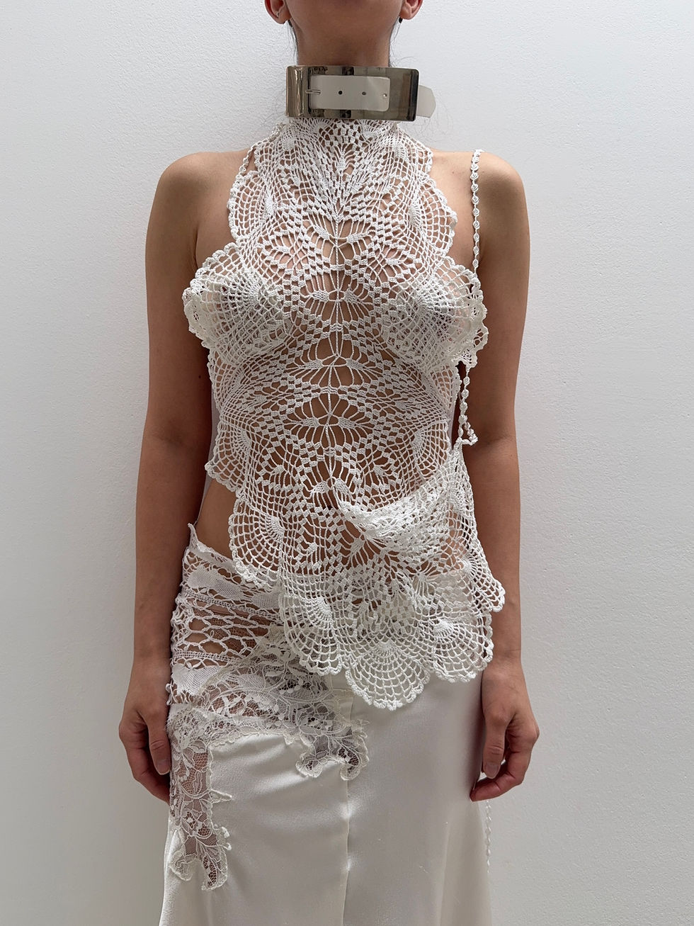 Thumbnail: Lace top with belt neckline  - Only one - S