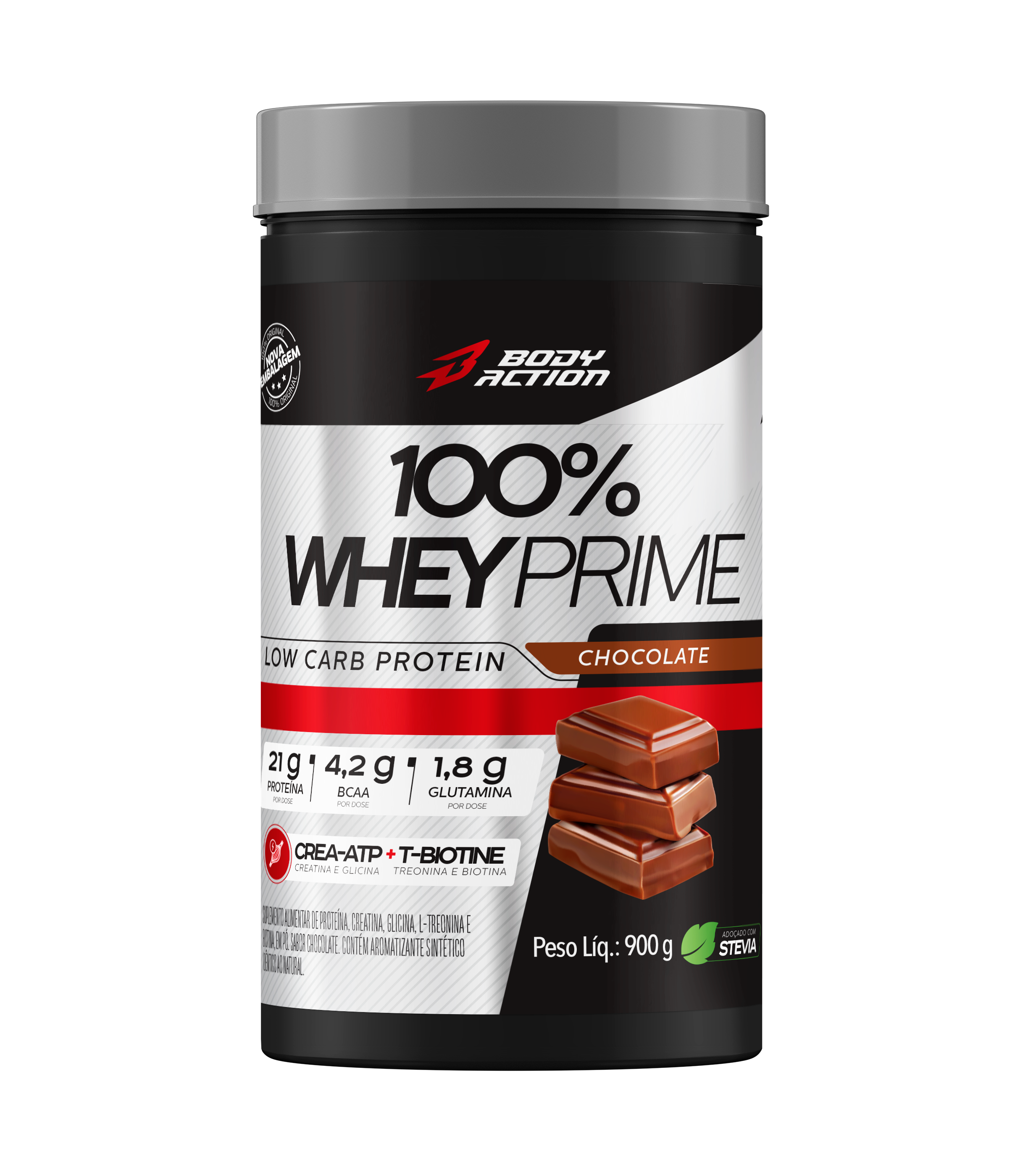 100% WHEY PRIME c/ creatina + Glicina + Glutamina - chocolate - pote 900g