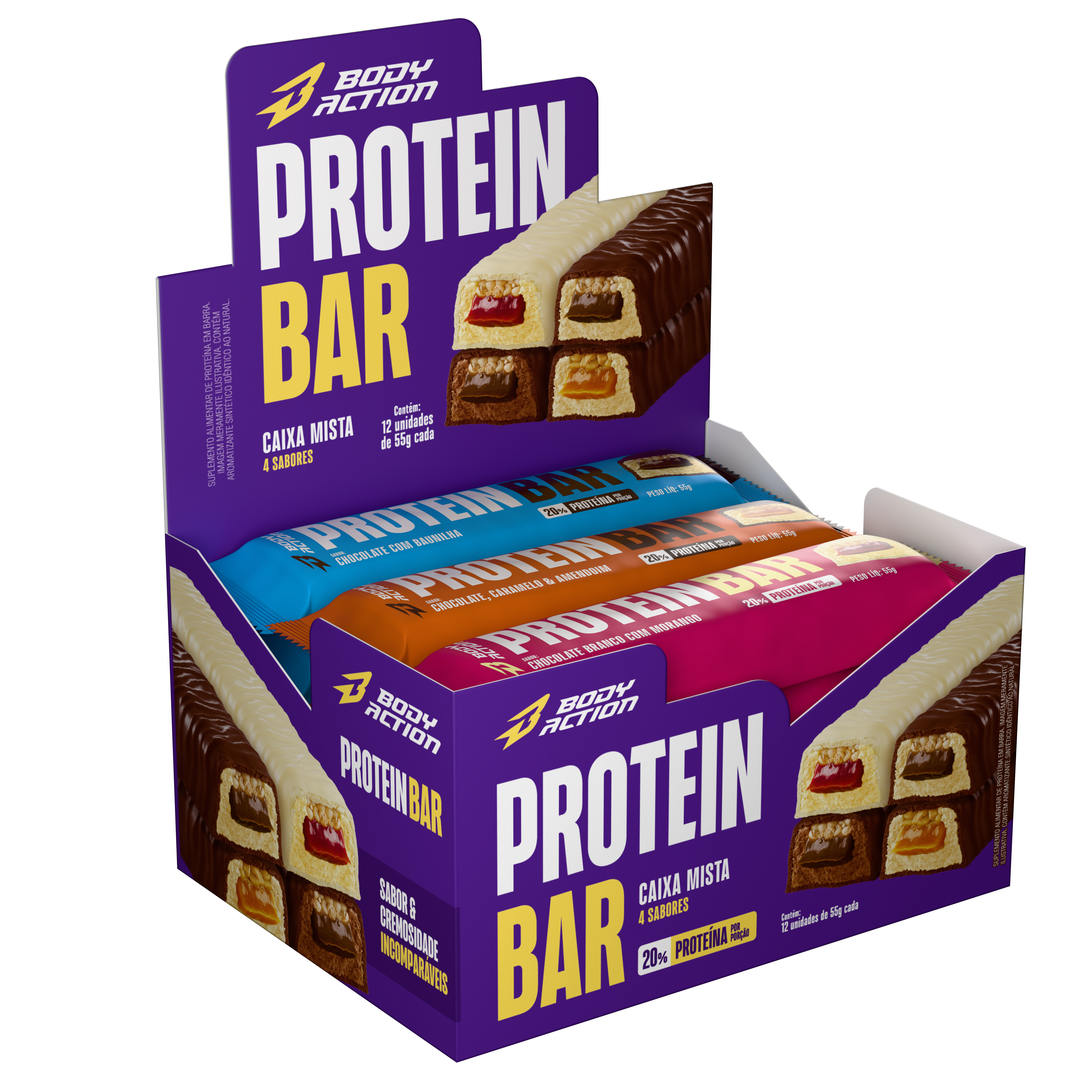 Protein Bar 20% proteínas - sabores MISTOS - caixa c/ 12 barras 55g