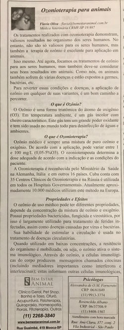 Jornal IDHP Ozonioterapia para animais