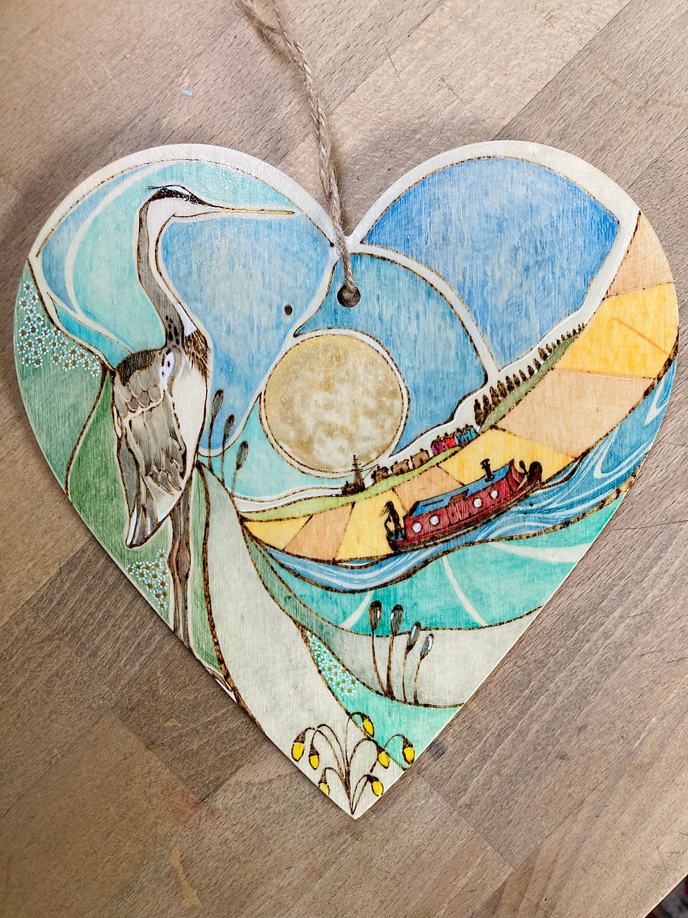 Thumbnail: Wood burned Hanging heart. Large 'Heron's rest'