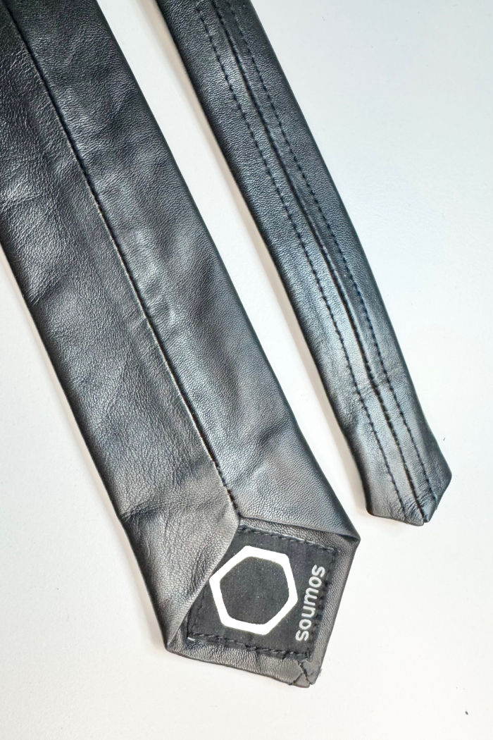 Thumbnail: Black leather tie unisex necktie premium accessory minimalist design sheep long