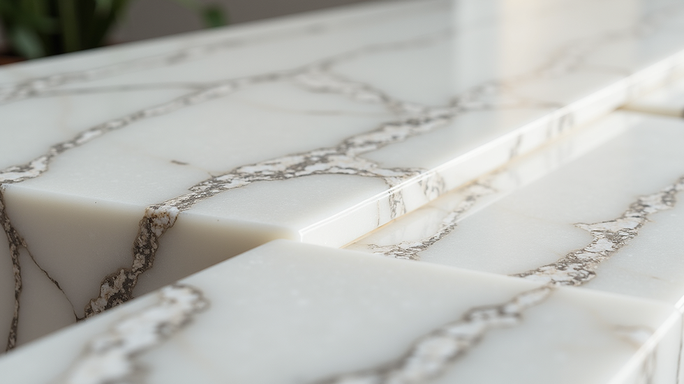 Close-up view of bookmatched marble slabs showing symmetrical veining