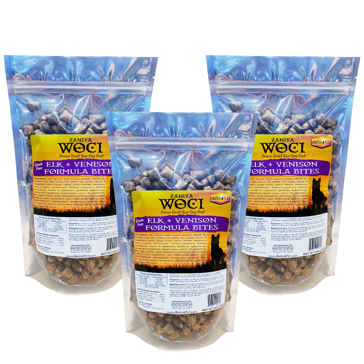 Zaniya Woci Freeze Dried Elk and Venison Bites 10oz - BULK BUY 3-pack
