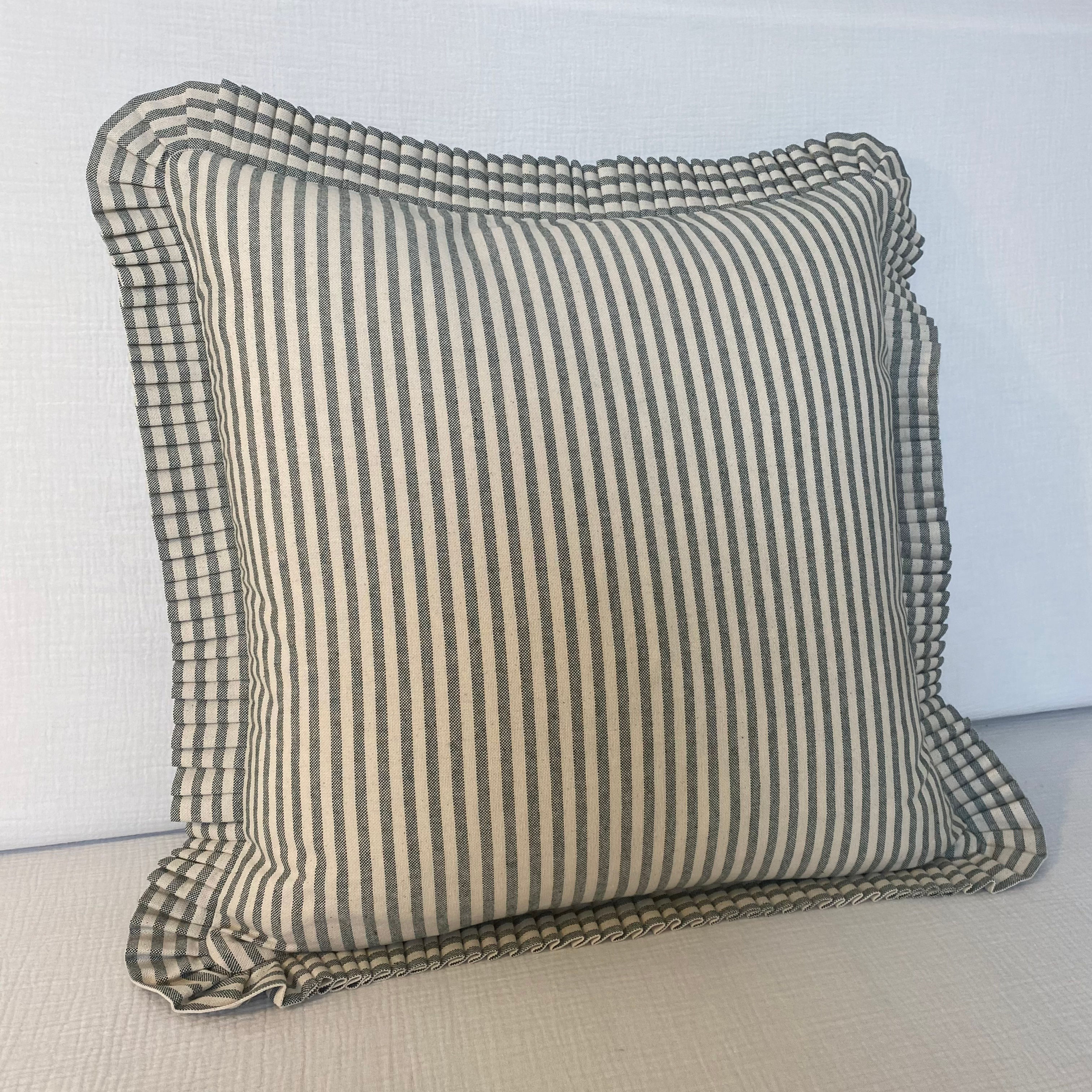 Green Oxford Stripe Cushion Cover