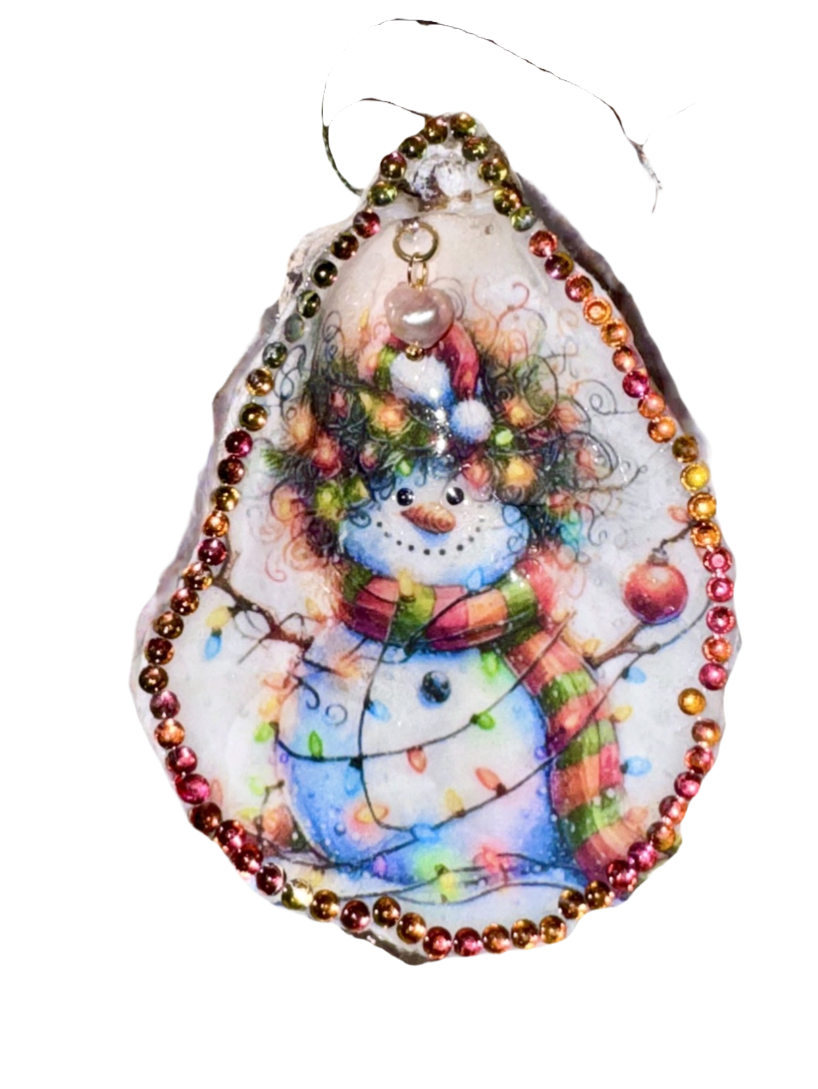 Twinkle Lights Snowman Oyster Shell Ornament