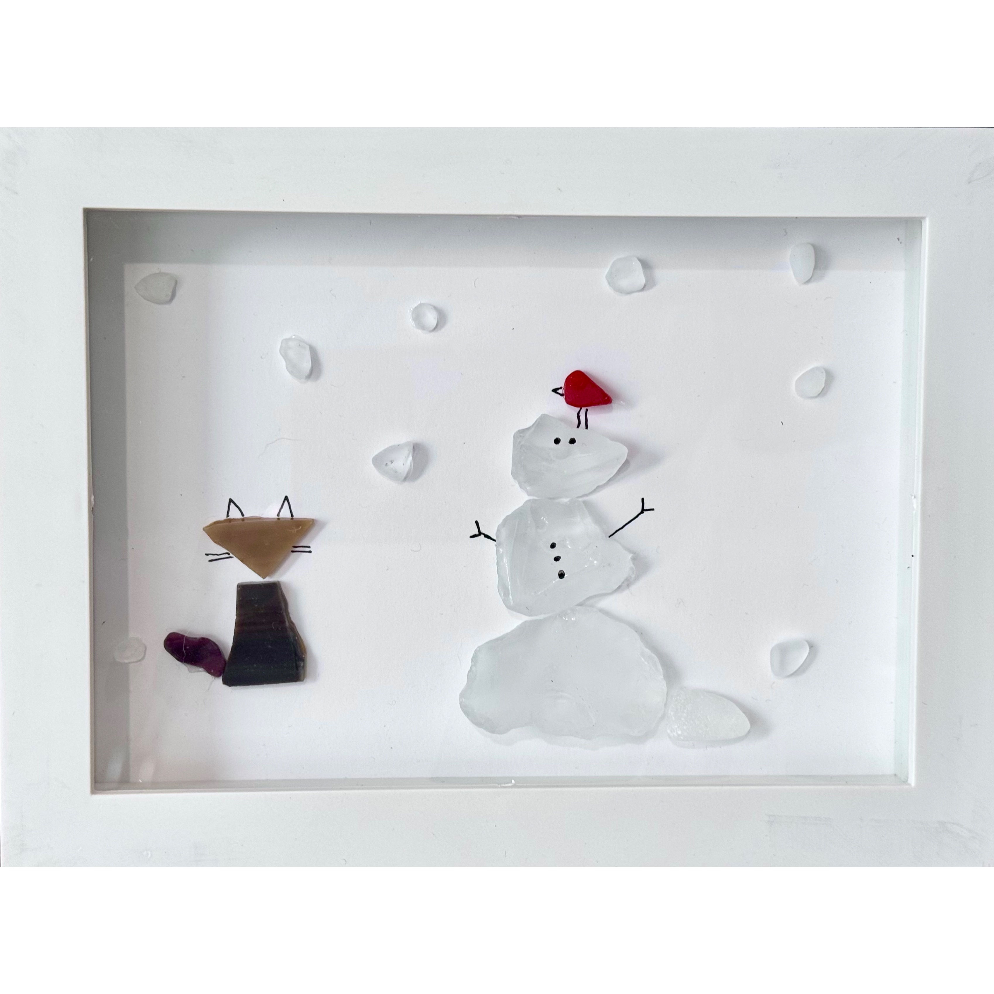 Winter Friends Framed Sea Glass Art