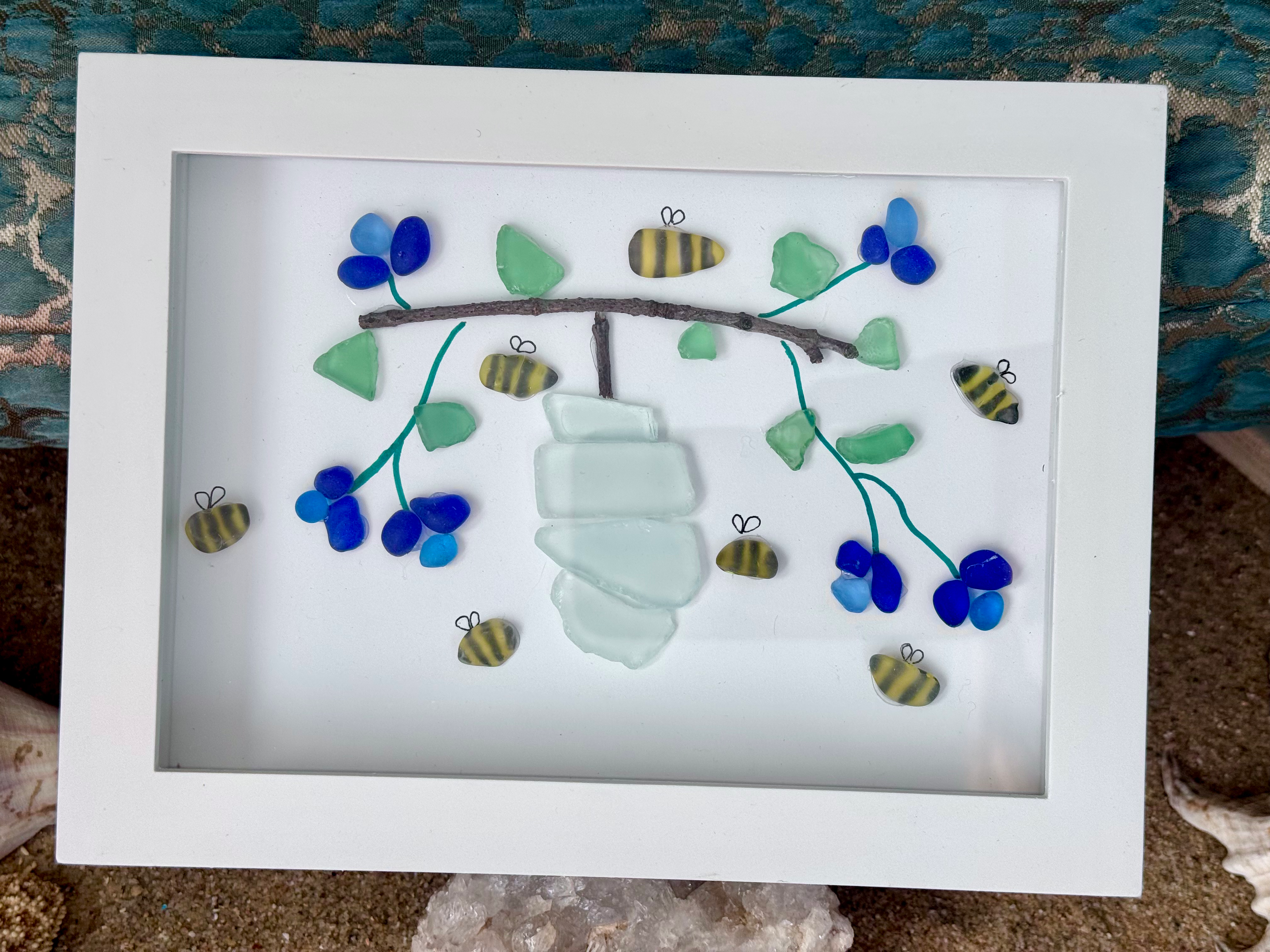 Honeybee Haven Framed Sea Glass Art