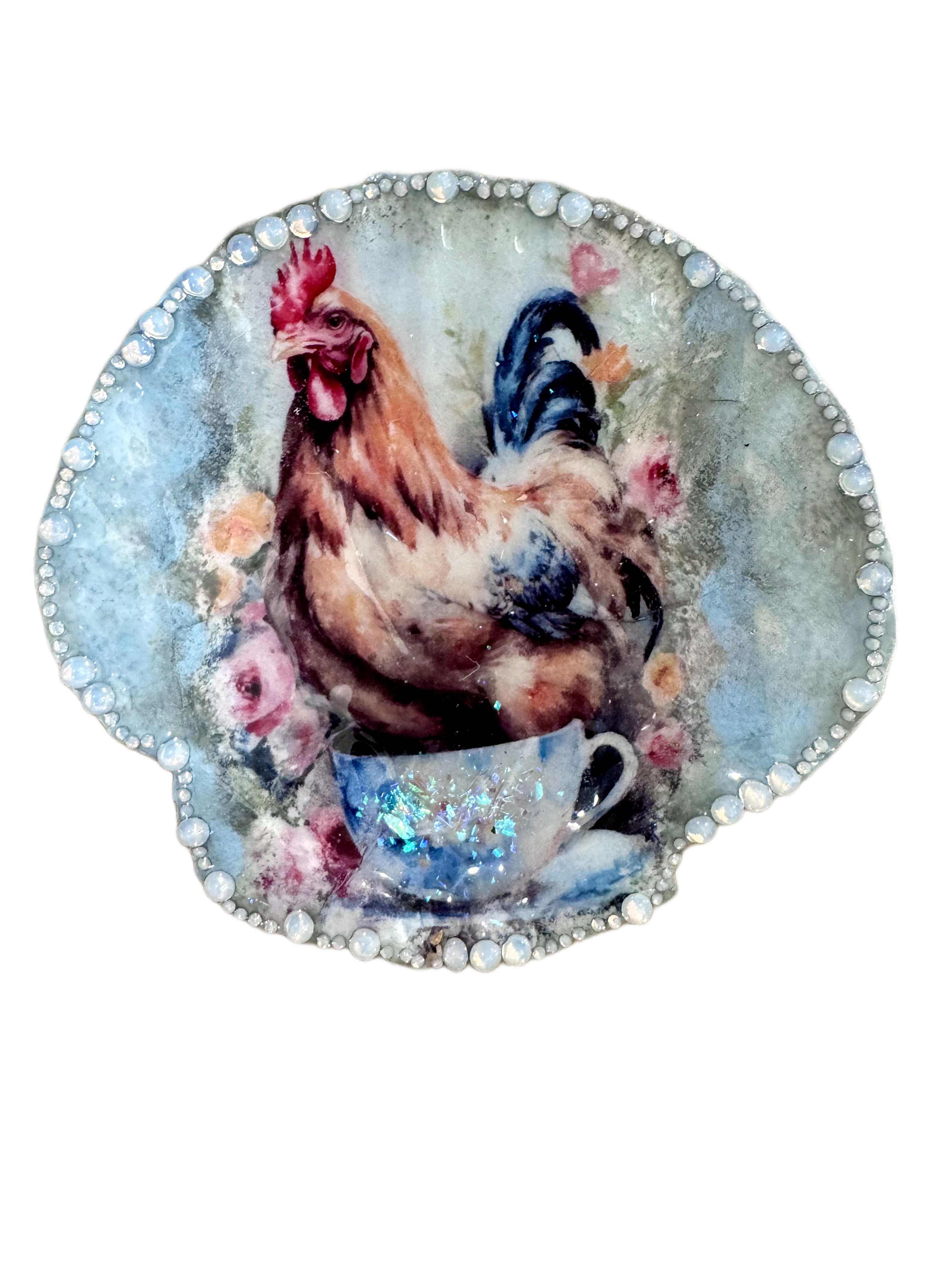 Rooster Teacup Scallop Shell Trinket Dish
