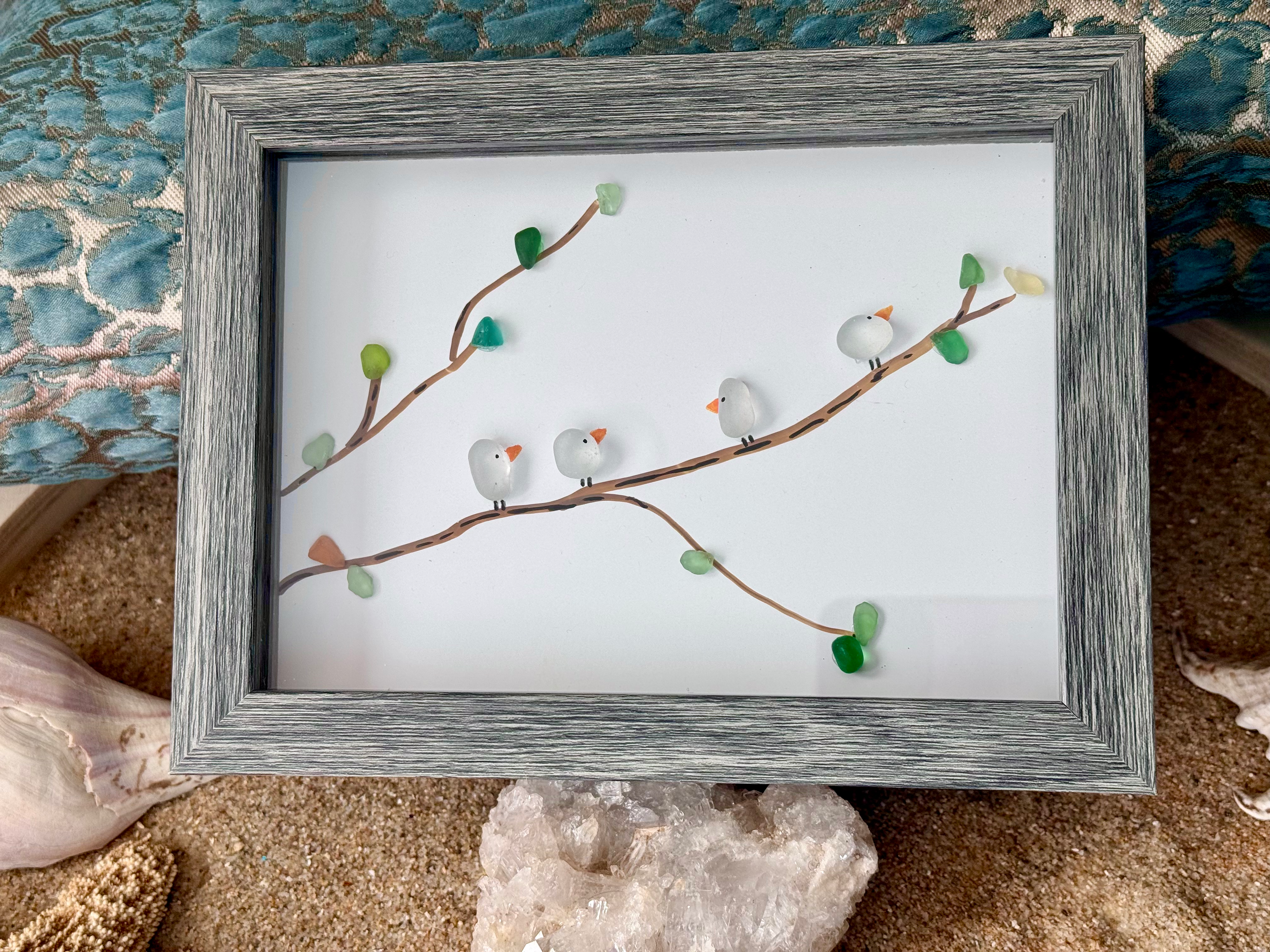 Pebble Perch Friends Framed Sea Glass Art