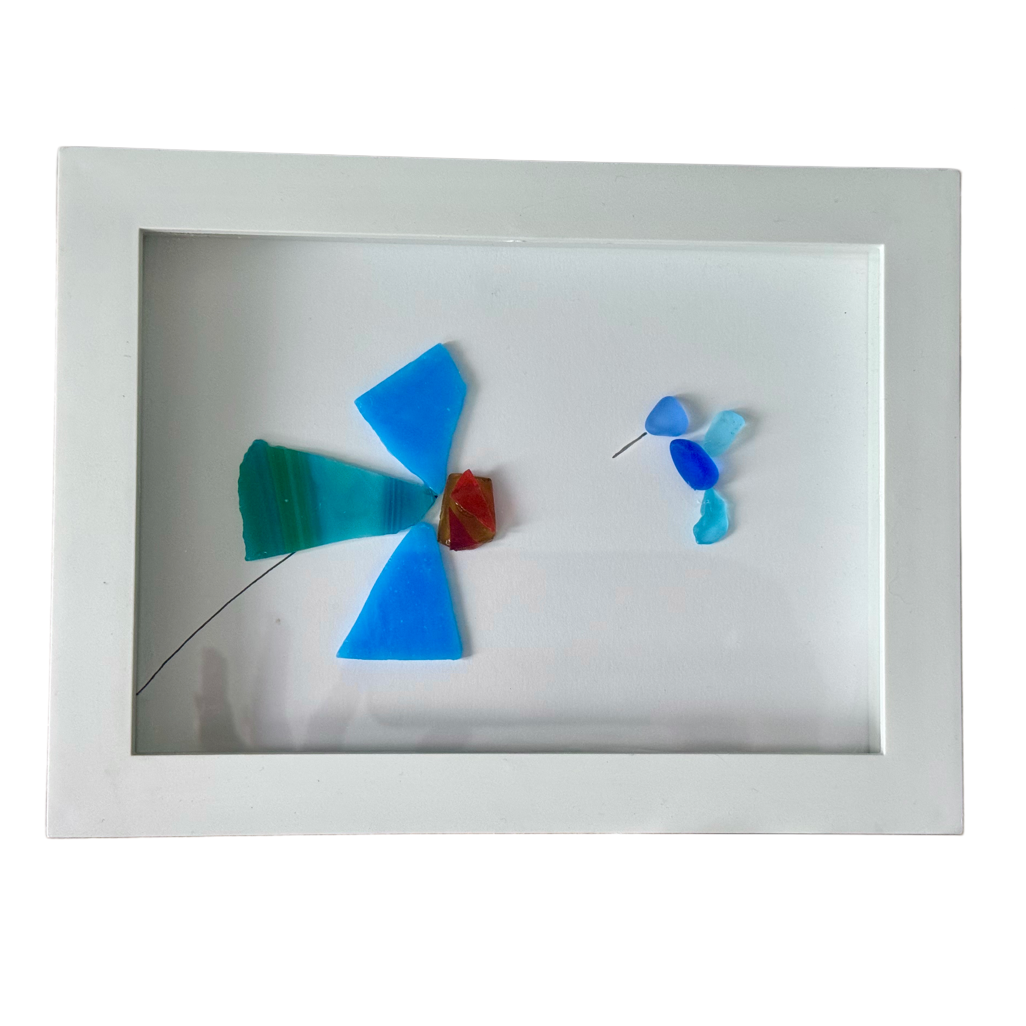 Hummingbird Framed Sea Glass Art