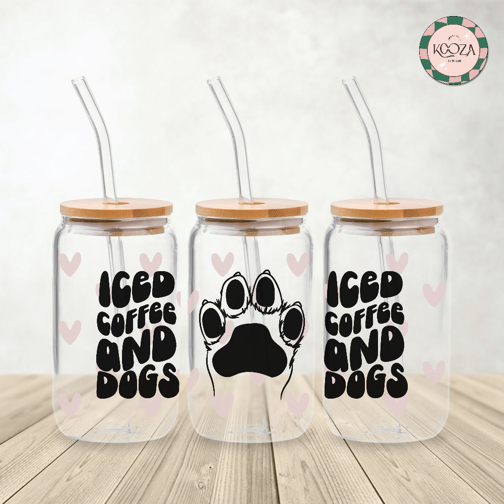 Glass Cup - Iced coffee & dogs