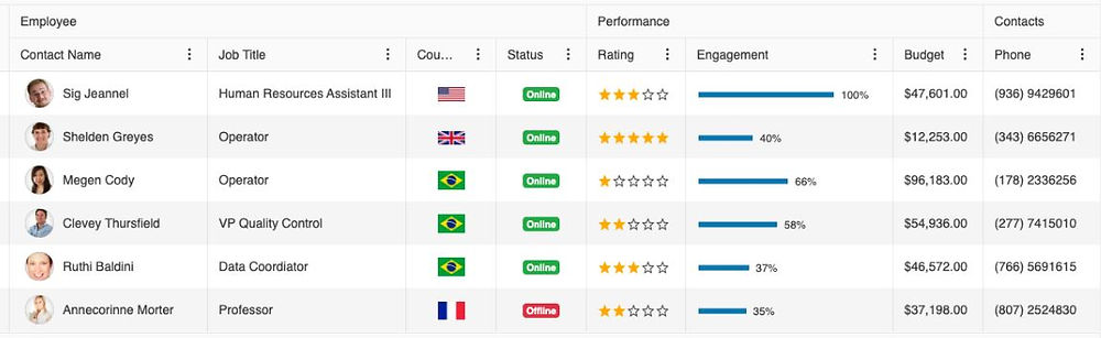Data Grid Component in JavaScript