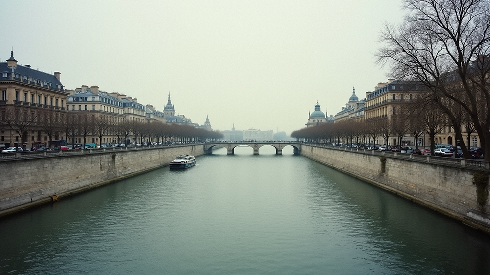 Eye-level view of the Seine river with historic Parisian buildings in the background