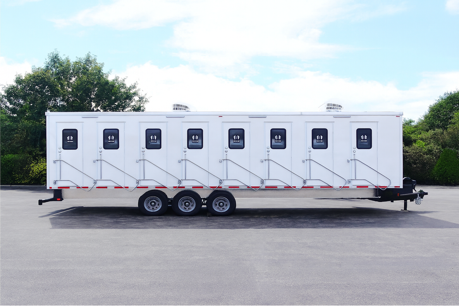 8-Station restroom trailer on construction site
