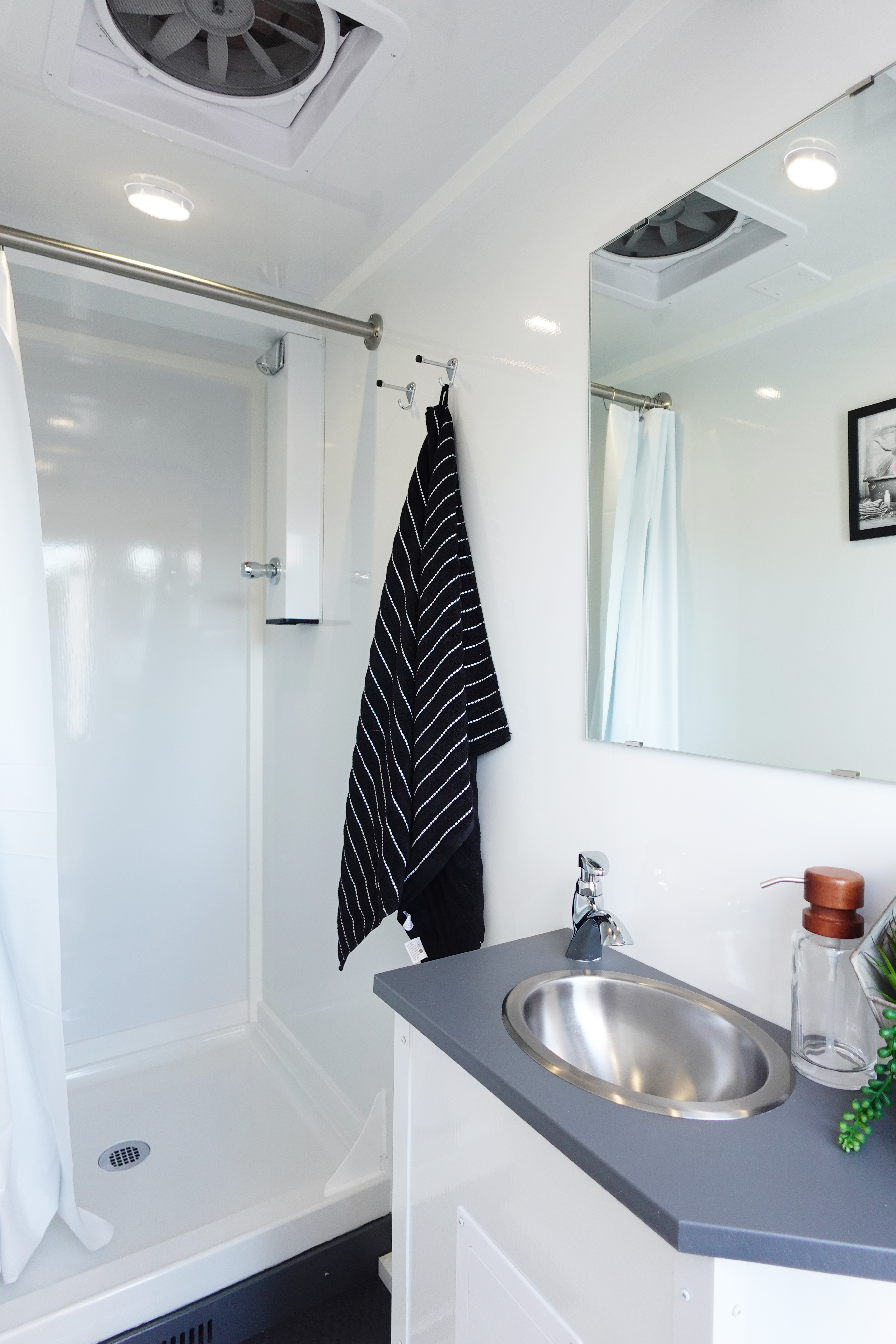 Shower trailer interior for field crew