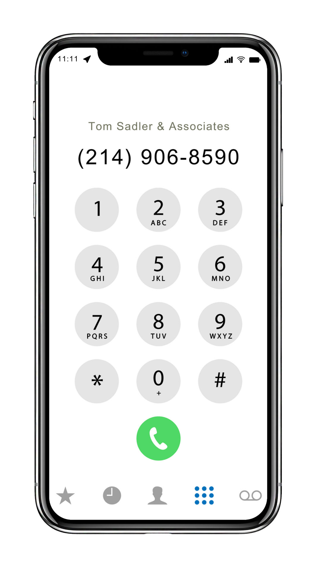 cell phone with the tom sadler & associates number on screen
