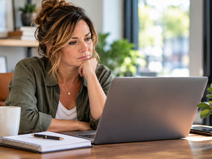 Business owner reviewing her website and wondering why visitors are not becoming leads