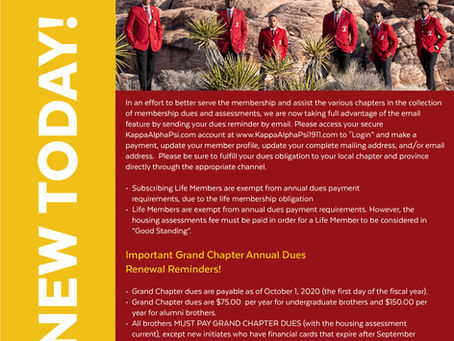 2020-2021 Grand Chapter Dues Renewal Notification