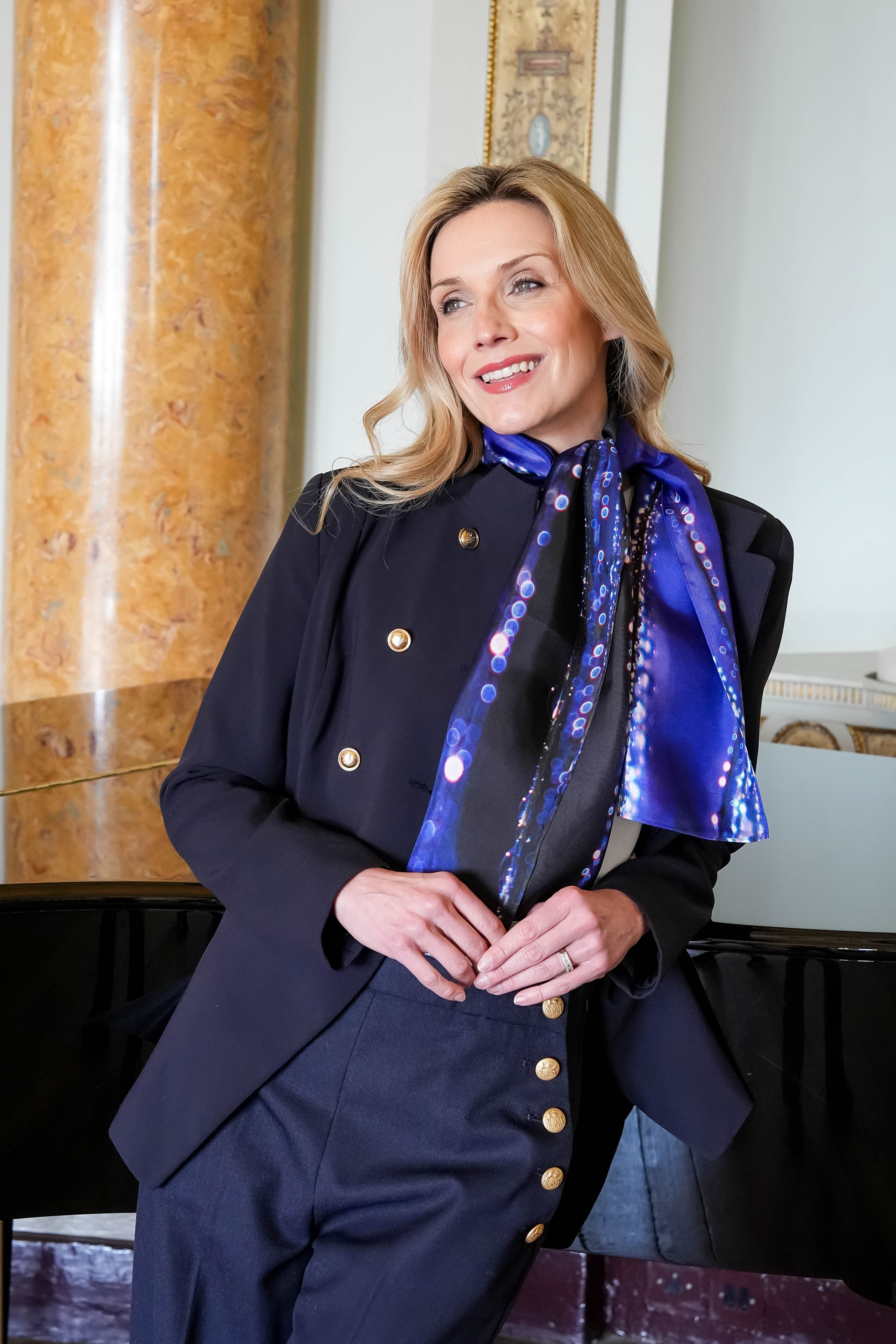 Deep blue sparkle silk twill scarf