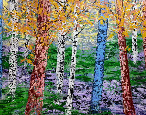 abstract painting of trees in multi-color