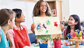Student showing art