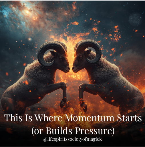 Two rams clash head-to-head, surrounded by fiery and smoky clouds. Text: "This Is Where Momentum Starts (or Builds Pressure)" at bottom.