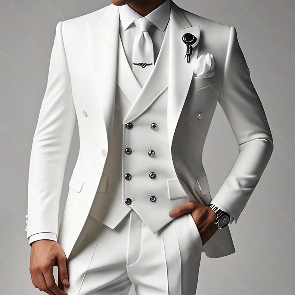 Thumbnail: White Men Suits 3 Piece High-end Peak Lapel Solid Color Male Suit Slim Fashion P