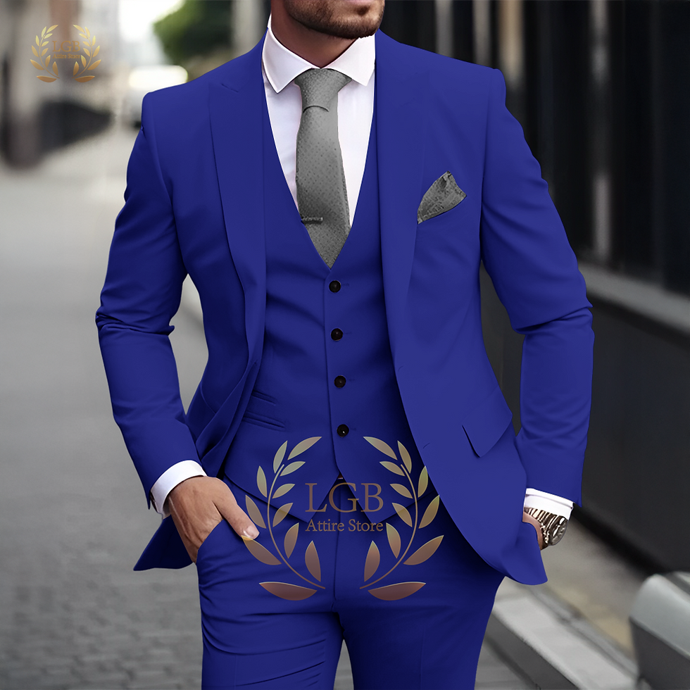 Thumbnail: Men's Khaki 3-Piece Suit Classic Peak Lapel Business Formal Wedding Groom Slim F