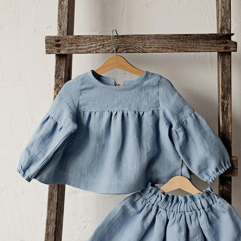 Thumbnail: Chic Back Bow Tie Linen Shirt Girls 2026 New Solid Color Casual Loose Baby Kids 