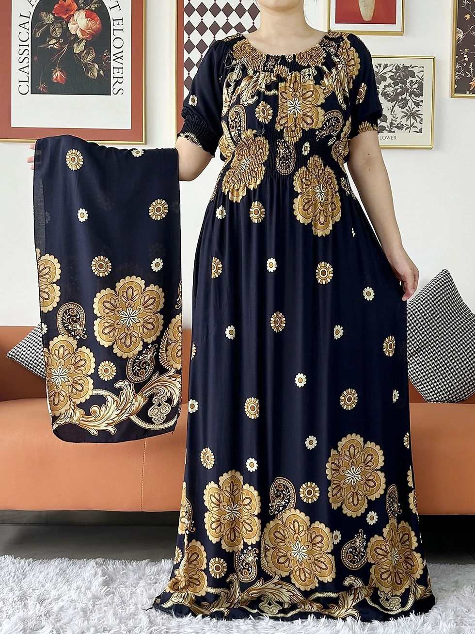 Thumbnail: Women Party Dress Muslim Summer Short Sleeve Long Dress Collect Waist Floral Bou