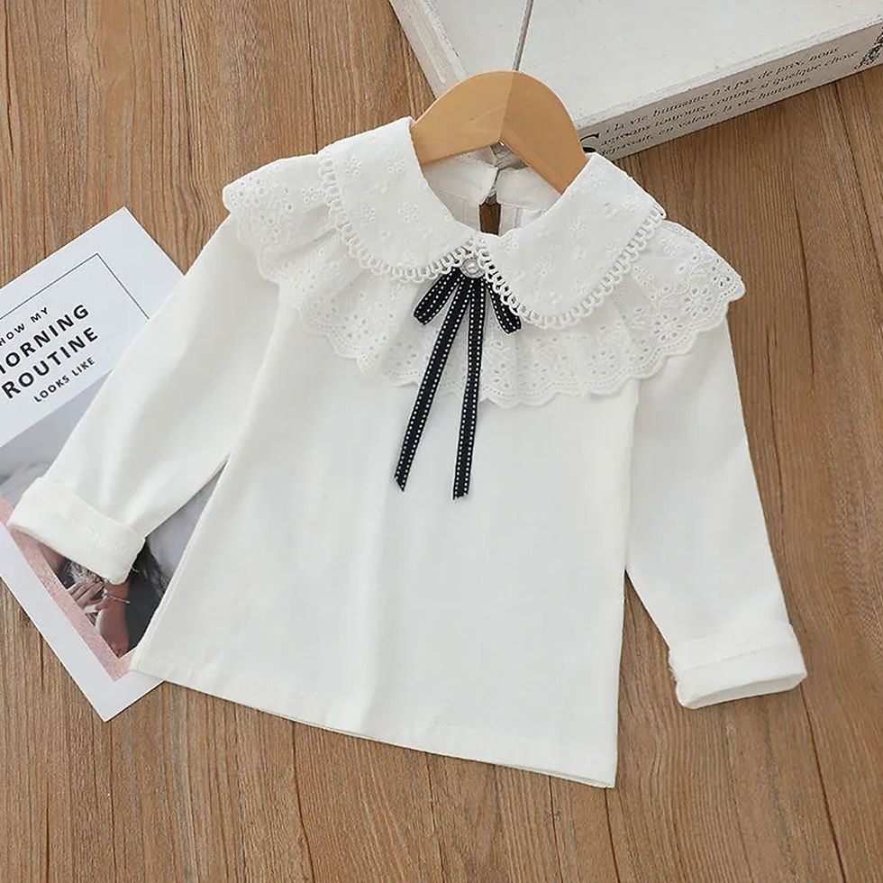 Thumbnail: Bear Leader Girls' Shirt 2025 Autumn New Girls' White Long Sleeve Lace Pearl Bow