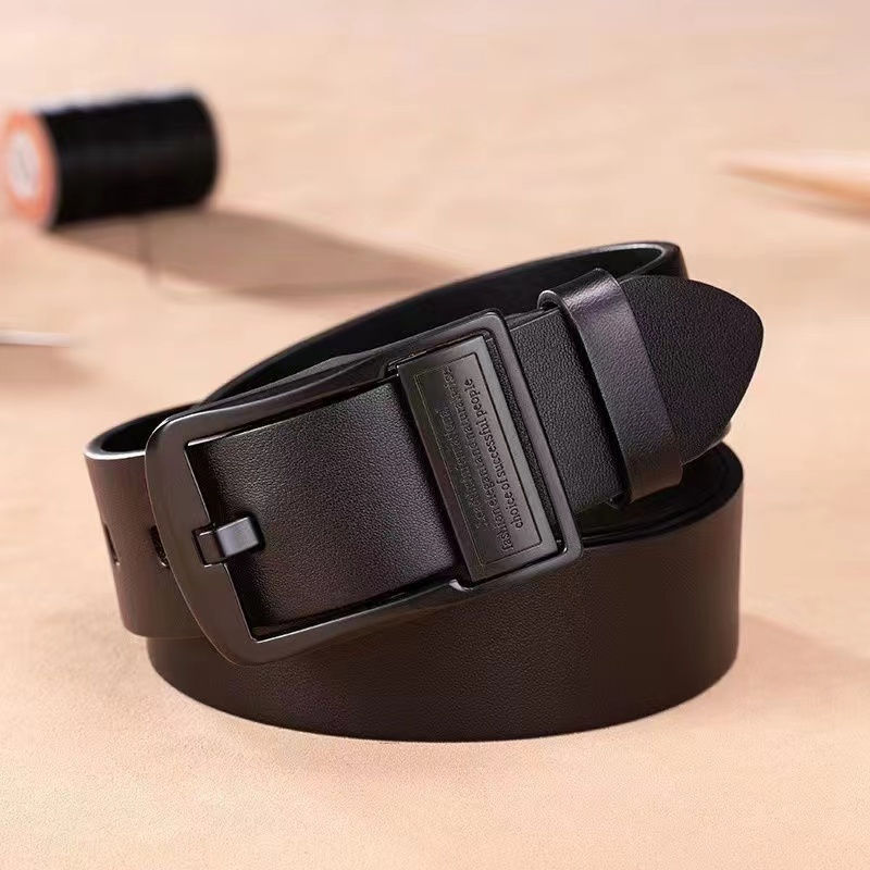 Thumbnail: New Leather Cowhide Men's Belt Fashion Metal Alloy Pin Buckle Adult Luxury Brand
