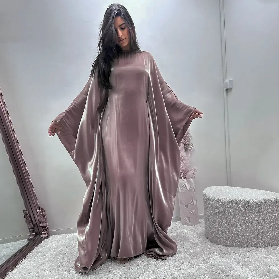 Thumbnail: Ramadan Summer Batwing Sleeve Satin Butterfly Abaya Islam Muslim Maxi Dress Keba