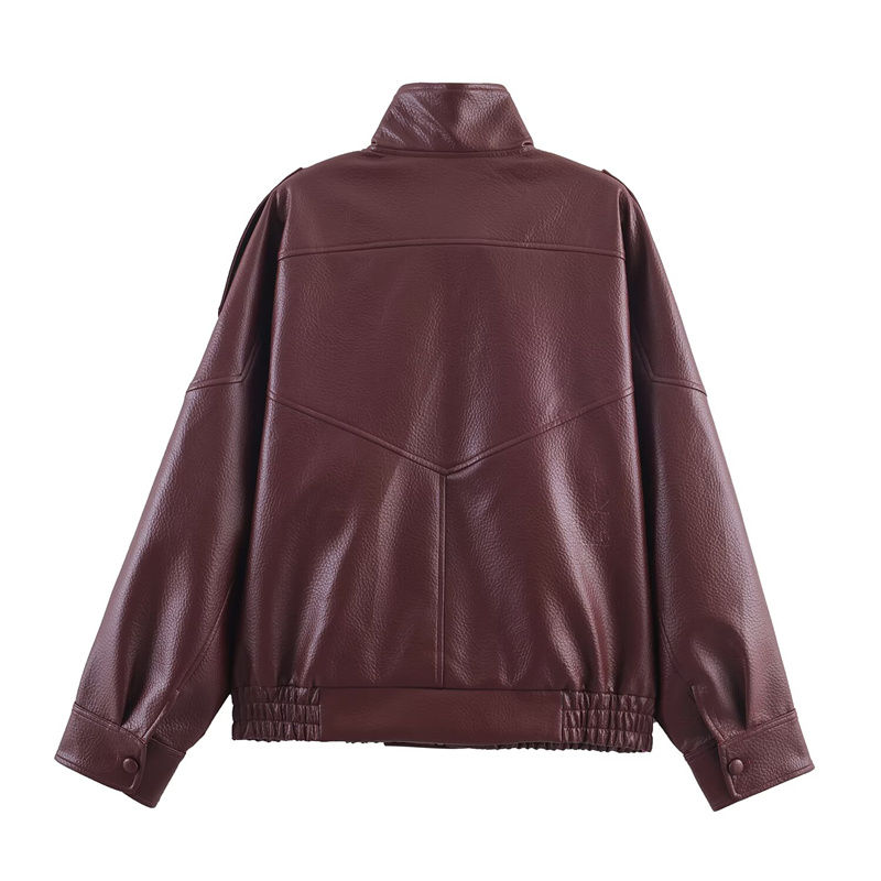 Thumbnail: Women's Jacket Fall 2025 New Black Long Sleeve Pebble Faux Leather Jacket Motorc