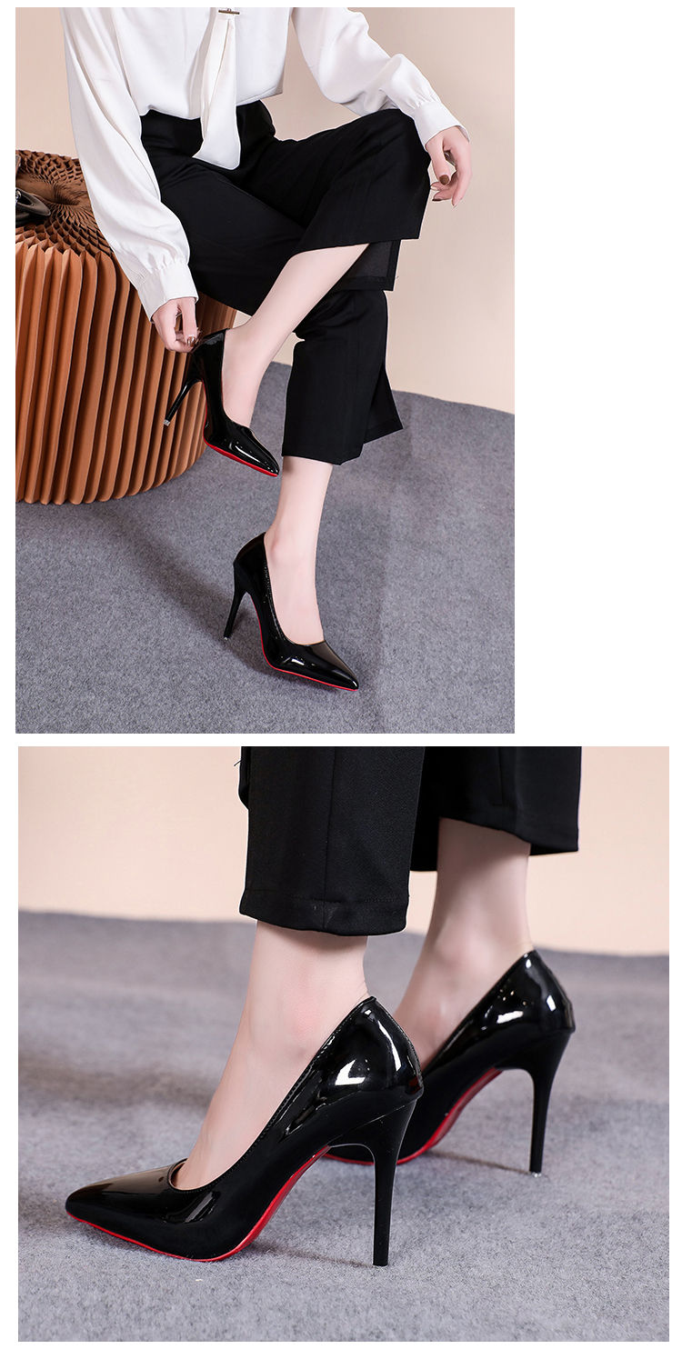 Thumbnail: Sexy Pointed Toe Patent Leather High Heels Temperament Girl Red Sole Party Dress