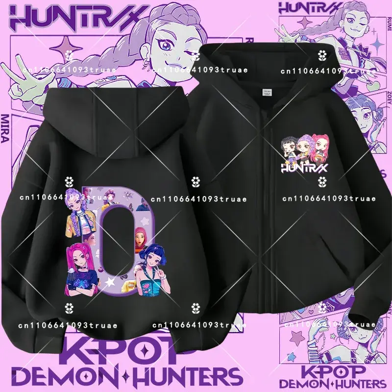 Thumbnail: 2026 Kpop Demon Hunters Children's Zipper Style A-Z Letter Printed Hooded Coat f