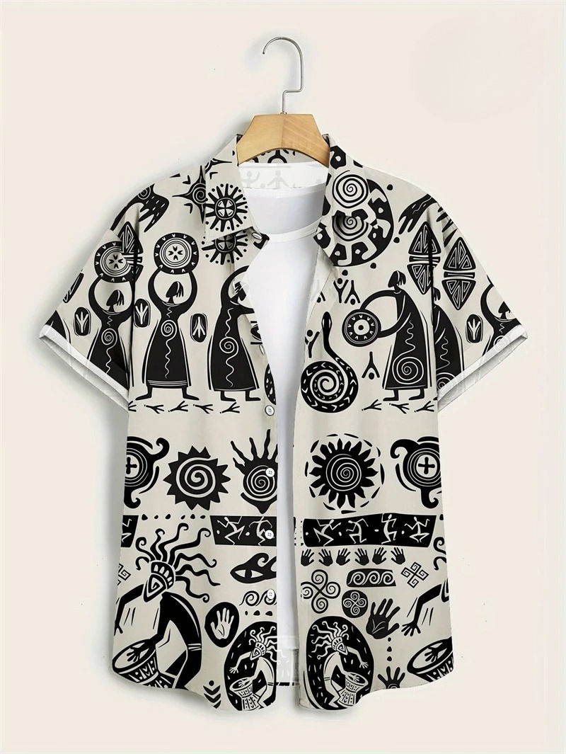 Thumbnail: Hawaii Shirts for Men 3D Paisley Graphic Short-sleeved T-shirt Casual Lapel Butt