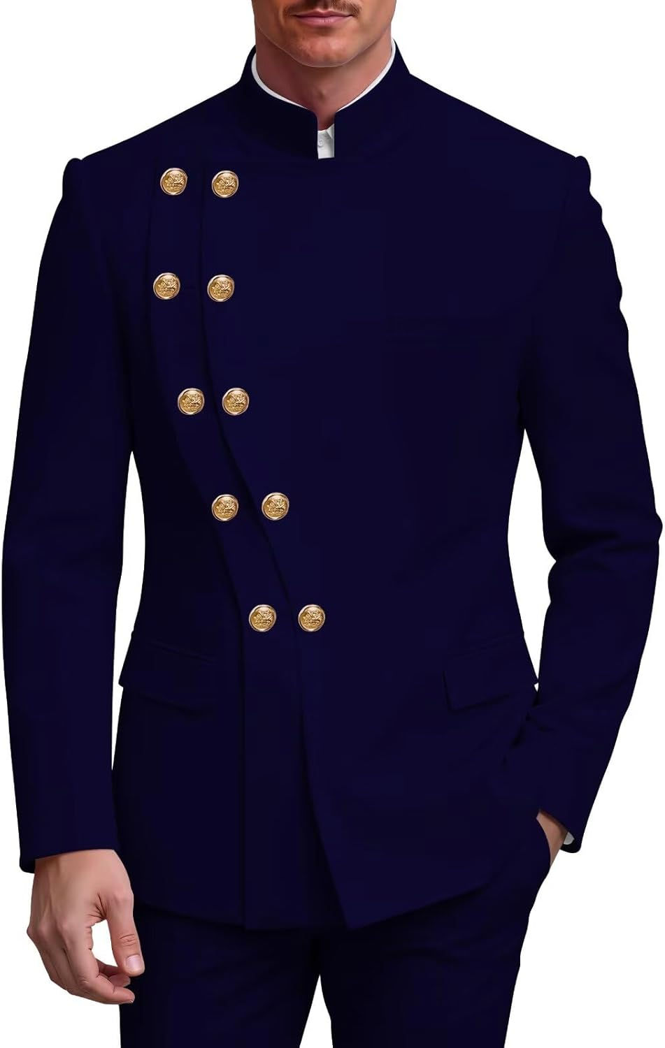 Thumbnail: 2 Piece Slim Fit Mens Suit Chinese  Suits Stand Collar Tuxedo for Men Wedding Pr