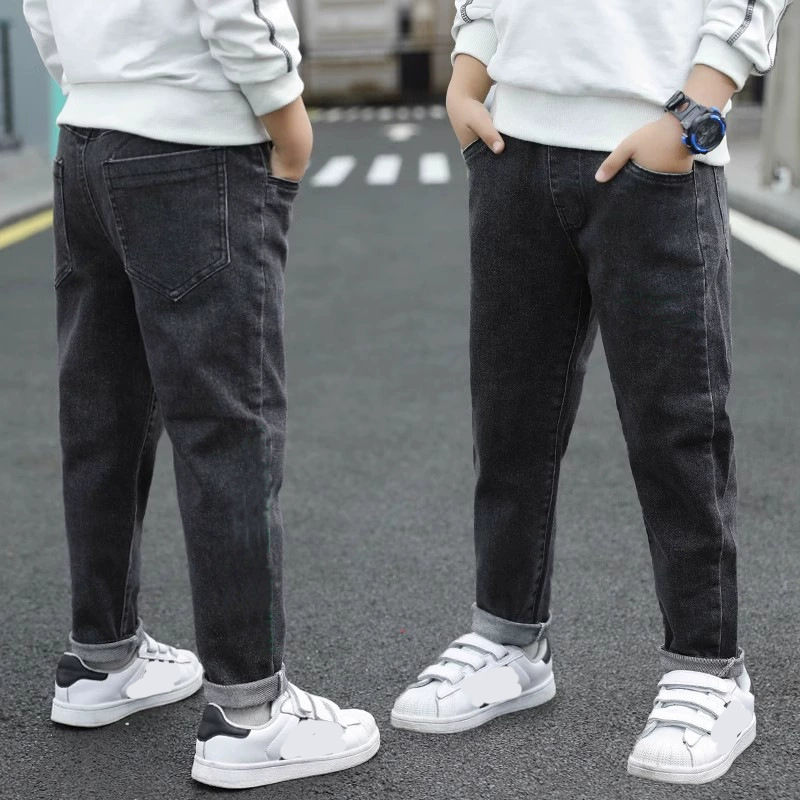 Thumbnail: 3-12 Years Old Spring Autumn Boys Jeans Fashion Splicing Slim Fit Style Long Den