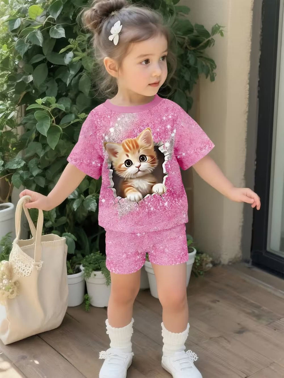 Thumbnail: Summer T-Shirt Shorts Children's Short Sleeve Set Cute Cartoon Cat Print Tees Sh