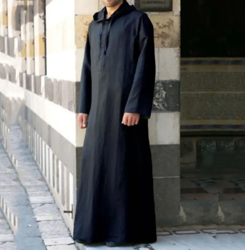 Thumbnail: Men Hooded Muslim Fashion Saudi Arab for Men Long Sleeve Thobe Islamic Clothing 