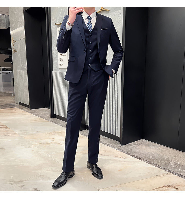 Thumbnail: Men's High-Quality 3-Piece Business Casual Wedding Suit Vest Trousers Set Handso