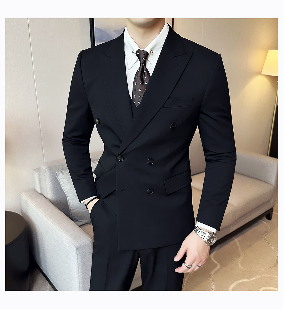 Thumbnail: M-6XL Blazer Vest Pants High -end Brand Gray Black Men's Casual Business Double 