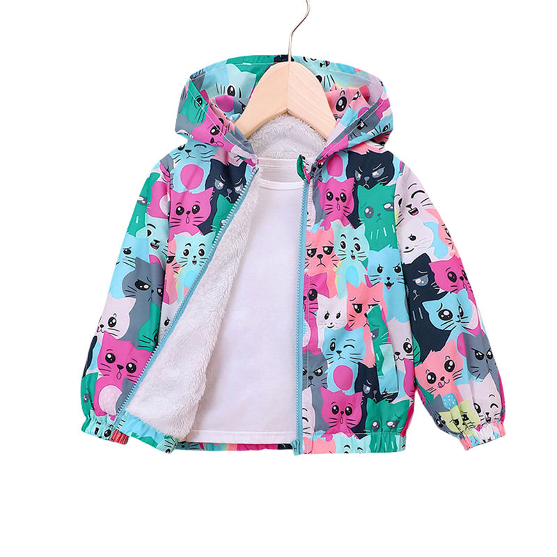 Thumbnail: Kids Girls Jacket Spring  Autumn Hooded Cartoon Printed Plush Jacket Cute Toddle