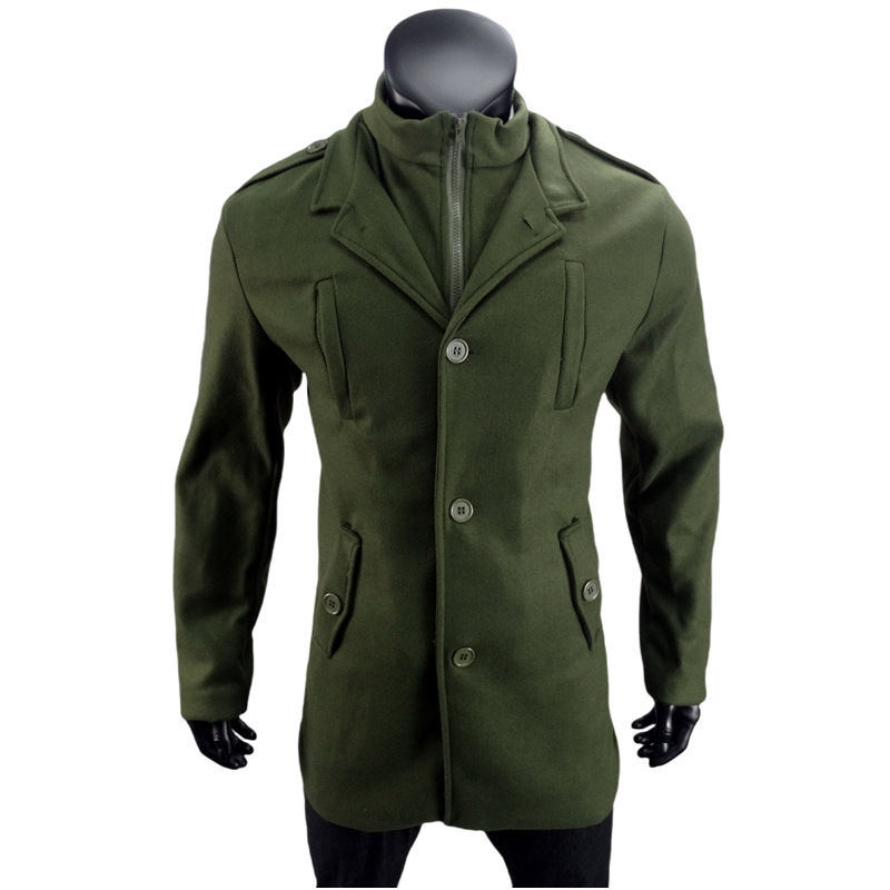 Thumbnail: New Woolen Mens Coat Medium and Long Zipper Jacket Large Size Fake Two-piece Set